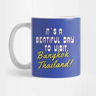 Bangkok Thailand. White text. Gift ideas for the travel enthusiast. Mug